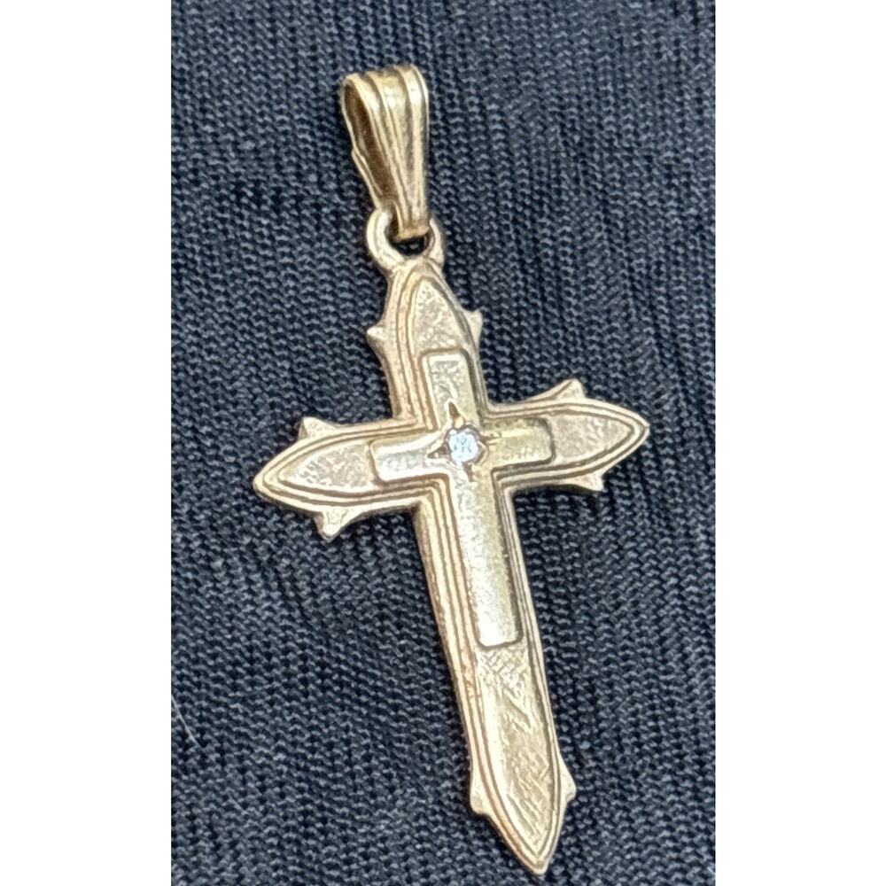 Vintage Creed Jewelry 14k Solid Gold Cross Pendant With Diamond Center 1”x.5”
